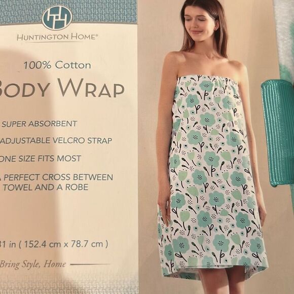 NWT Huntington Home mint green floral 100% cotton body wrap bath wrap towel - Picture 2 of 3